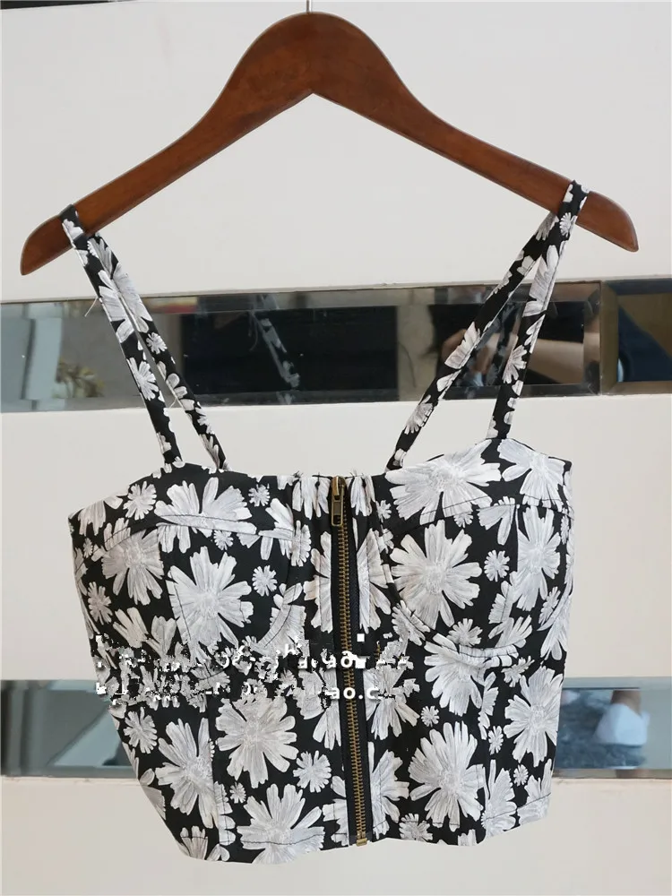 Топ на бретелях женский цветочный бюстье Обрезной топ муджер укороченный