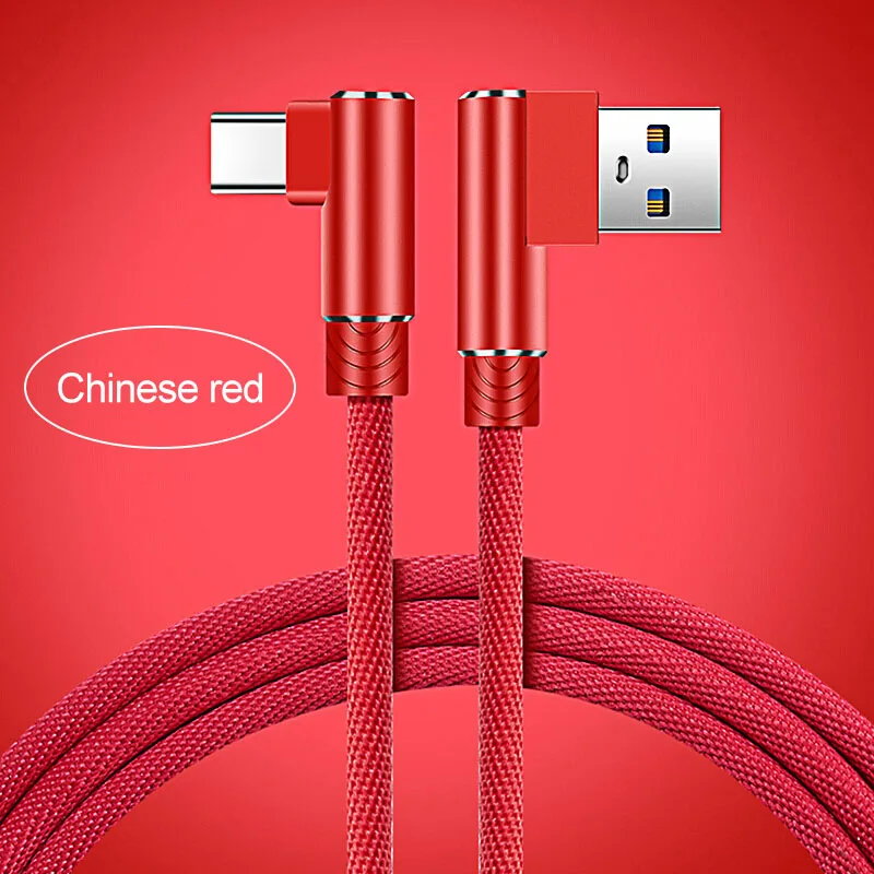 Red Кабель USB type C, 90 градусов, зарядный кабель для samsung S9 S10 S8 2A, быстрое зарядное устройство, кабель для передачи данных для Xiaomi Mi 9 huawei P30 P20 Mate20 - Цвет: Red