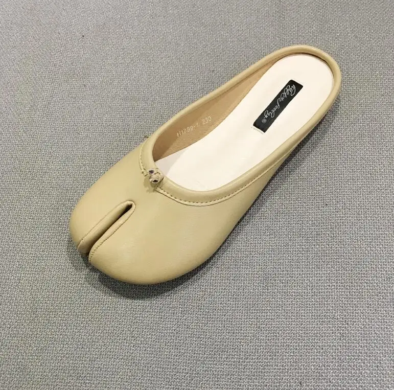 apricot slippers Cowleather Trotters toe туфли без каблуков мюли женские летние лоферы в ретро-стиле японский ниндзя клип носком Дамы flipflops дизайнерские тапочки слайды - Цвет: apricot slippers