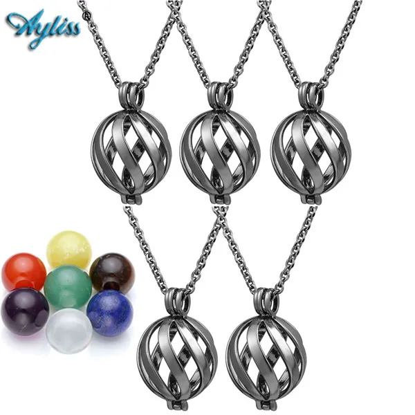 5 Sets Chakra Black Ayliss 6 вулканический камень/7 Чакра Мяч эфирные масла диффузор цепочки и ожерелья серебряный тон ароматерапия открываемые медальон кулон цепочки и ожерелья - Окраска металла: 5 Sets Chakra Black