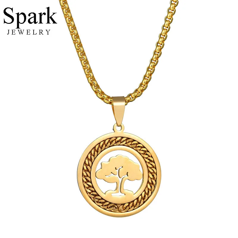Spark из нержавеющей стали полое дерево жизни кулон ожерелье Золотая цепочка