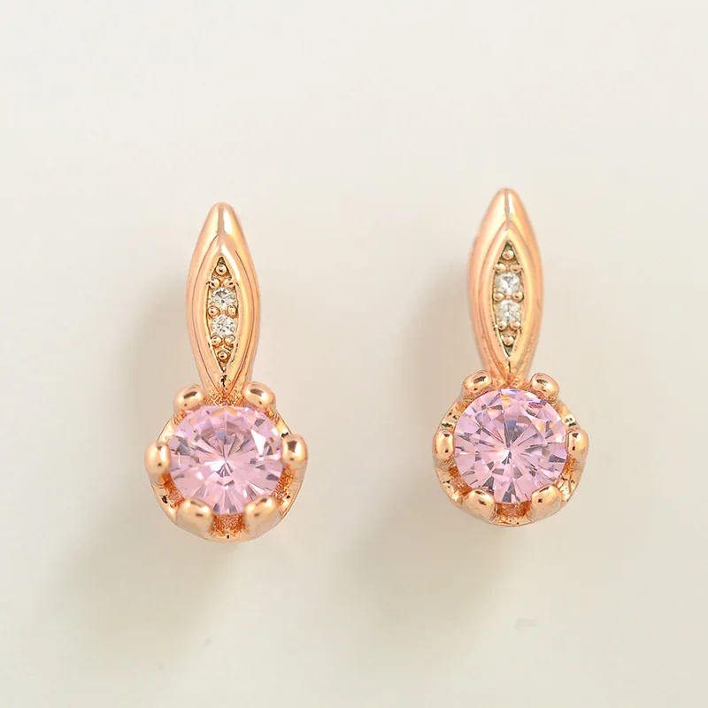 Pink Милые серьги ishowle из розового золота 585, корейские женские серьги-гвоздики с натуральным цирконием, минимализм, женские модные ювелирные изделия esp22 - Окраска металла: Pink