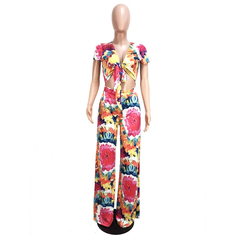 Женский богемный комбинезон с цветочным принтом Свободный широкими штанинами