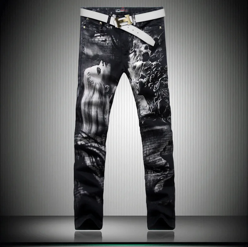 2015 arrival fashion men skinny pants cotton printed graffiti black slim fit pantalon hip hop jeans streetwear outdoor trousers | Мужская