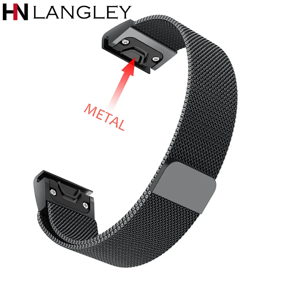 Quick Release Easy Fit ремешок для часов, Миланская петля, ремешок для наручных gps-часов Garmin Fenix 3/HR/5X/5S магнит на 20 мм/22 мм/26 мм Размеры наручный браслет