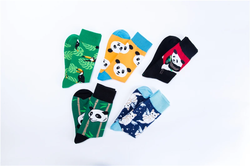 Moda Socmark Новое поступление счастливые мужские носки/женские модные повседневные забавные Длинные Носки с рисунком панды и животных хлопковые носки для скейтборда