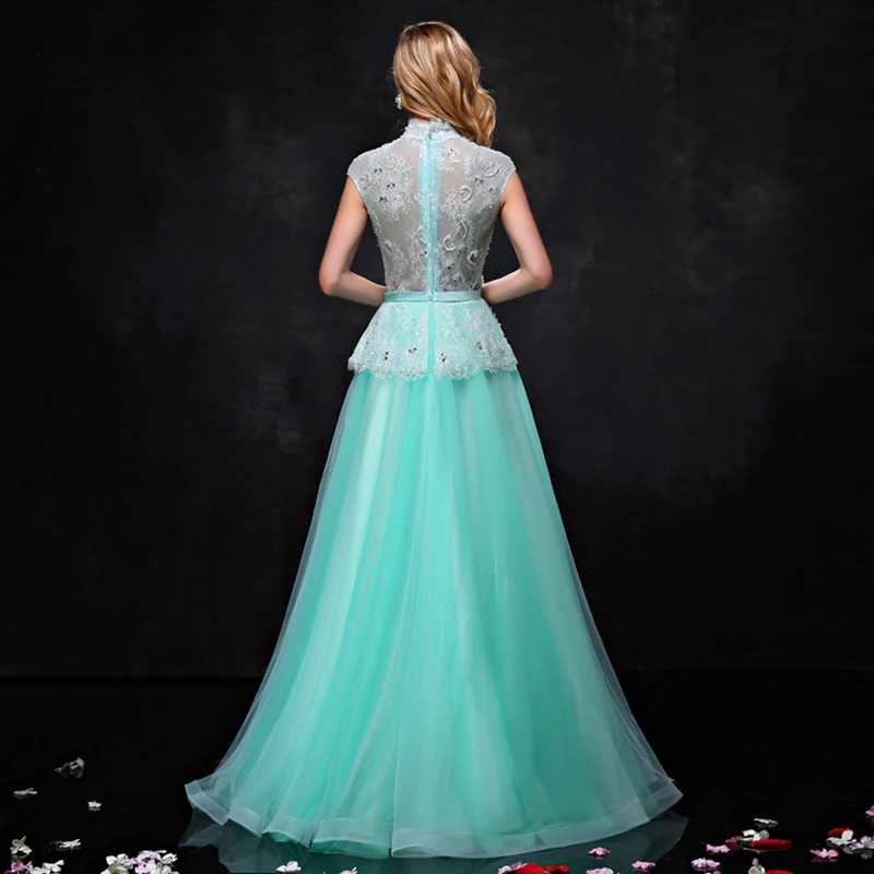 CEEWHY платье с высоким воротом длиной до пола мятно зеленое вышитое пляжное