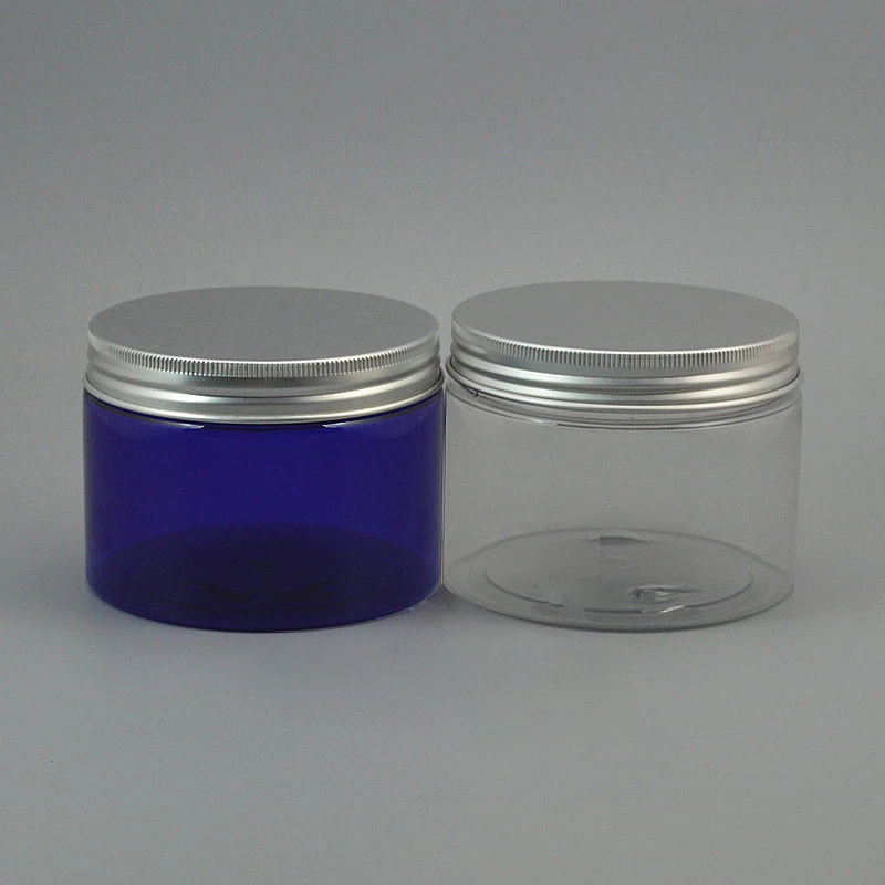 

20pcs PET Jar,350g round plastic container with aluminum screw cap Personal Care blue/transparent Container Jar