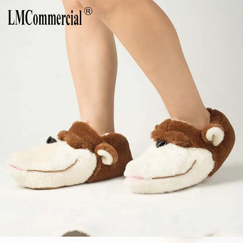 fur slippers Women Anime Cartoon Bear Slippers Lovers Warm Woman Slippers Winter Plush Home Floor Shoes House Slippers Children