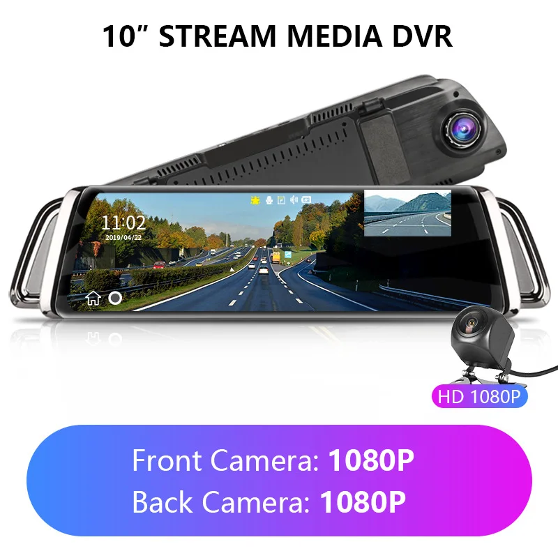 Both 1080P Camera Jansite, 10 дюймов, автомобильная dvr камера, видеорегистратор, циклическая запись, обнаружение движения, ночное видение, 1920x1080, Micro TF, камера заднего вида, g-сенсор - Название цвета: Both 1080P Camera