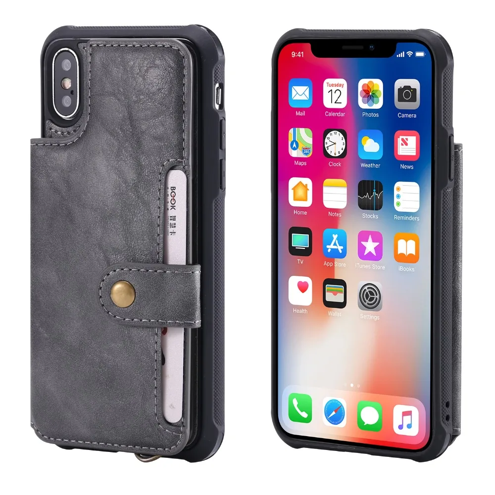 Кожаный чехол-бумажник с откидной крышкой для iphone XS Max 8 7 6 Plus XR чехол отделениями