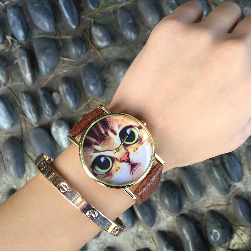 Женские часы для девочек новинка 2016 женские и детские с рисунком кошки | Наручные