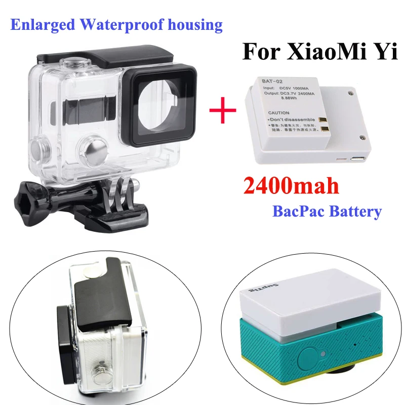 For XiaoMi yi External bacpac battery + Enlarged Waterproof housing case Box for Xiaomi Yi sport camera accessories | Электроника