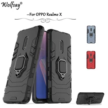 OPPO Realme X Case Luxury Armor Metal Finger Ring Holder Phone Bumper For OPPO Realme X Hard Back Cover For OPPO Realme X Fundas