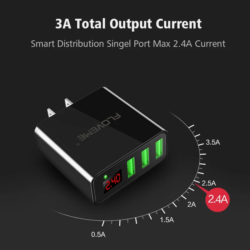 Зарядное устройство FLOVEME с USB портами и светодиодным дисплеем 3 А|Зарядные