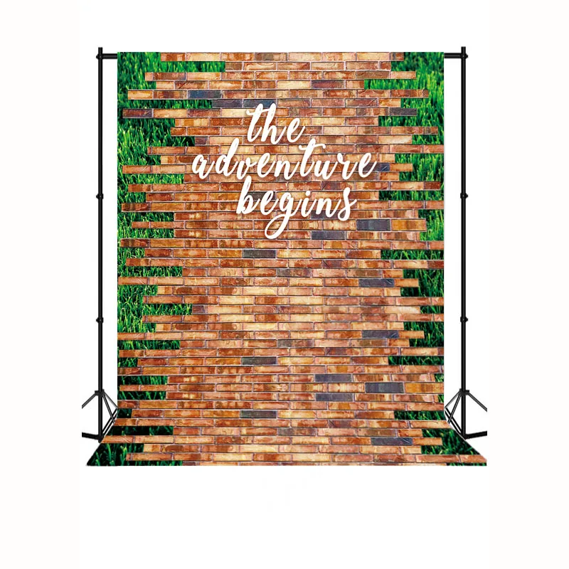 NeoBack красный кирпичная стена фон зеленый газон приключение начинается