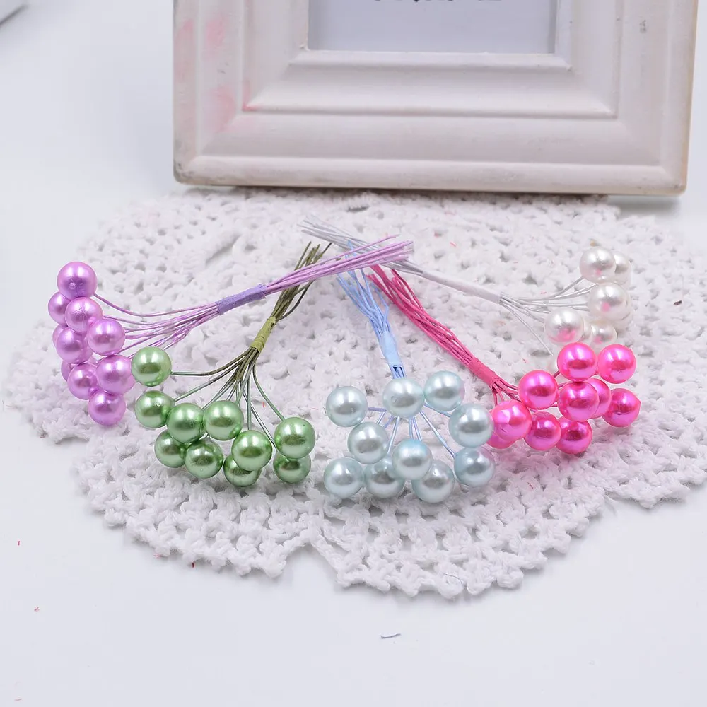 100 шт./лот искусственный цветочный букет ручной работы с жемчугом вишни для