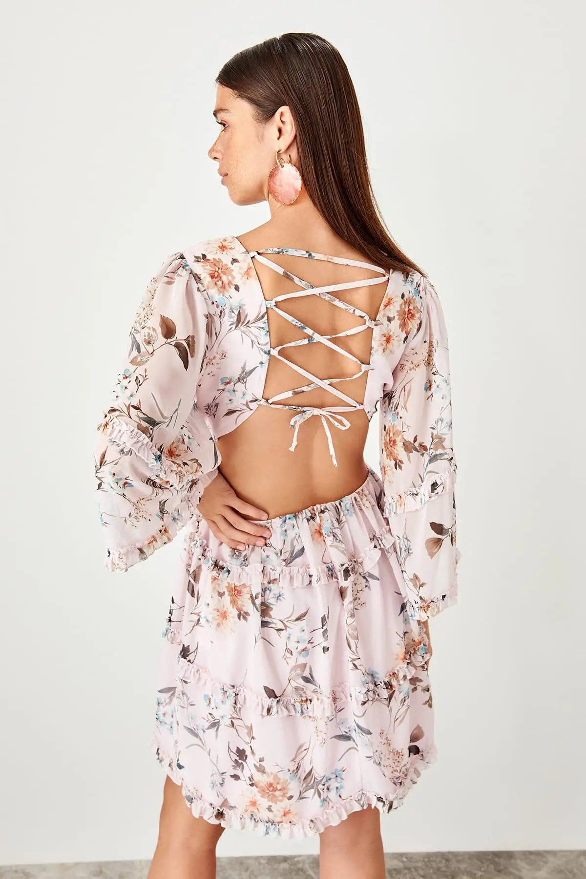Trendyol платье с рисунком пудры TPRSS19UT0204|Женские платья| |