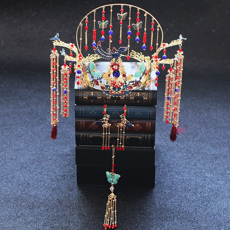 Роскошные китайские свадебные шпильки jaevini с Фениксом золотые кисточки корона