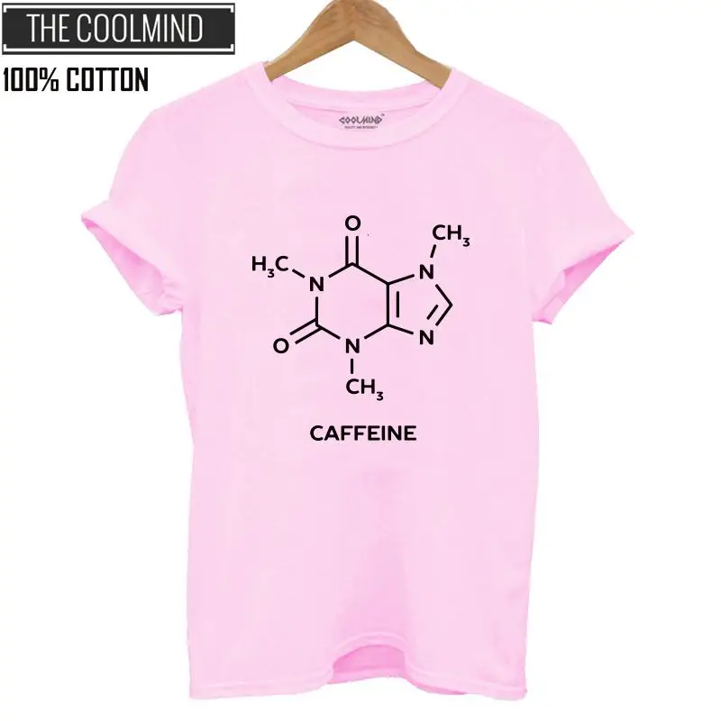 QI0260B-PINK COOLMIND QI0260B хлопковая Футболка с принтом кофеина, Женская Повседневная футболка с коротким рукавом, летняя Свободная Женская футболка, женские топы, футболки - Цвет: QI0260B-PINK