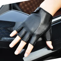 genuine leather semi finger men gloves half finger sheepskin fashion anti slip breathable driving leather gloves unlined tb04
