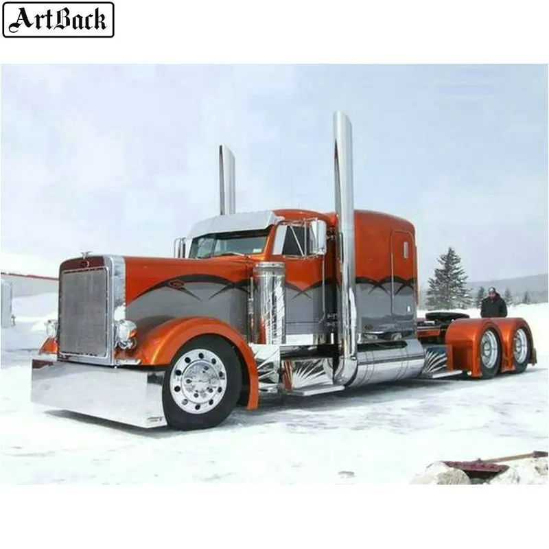 Алмазная живопись ARTBACK большой грузовик 3d вышивка красная машина 5d зимний пейзаж