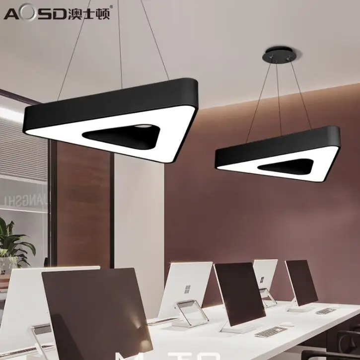 

Modern minimalist hanging light led creative office chandelier custom triangle hanging line light fashion simple chandelier