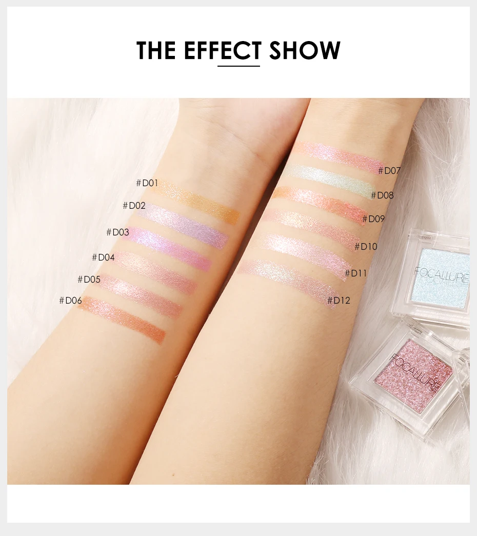 FOCALLURE Shimmer Тени для век одноцветные блестящие пигментированные тени палитра стойкие водонепроницаемые тени для век