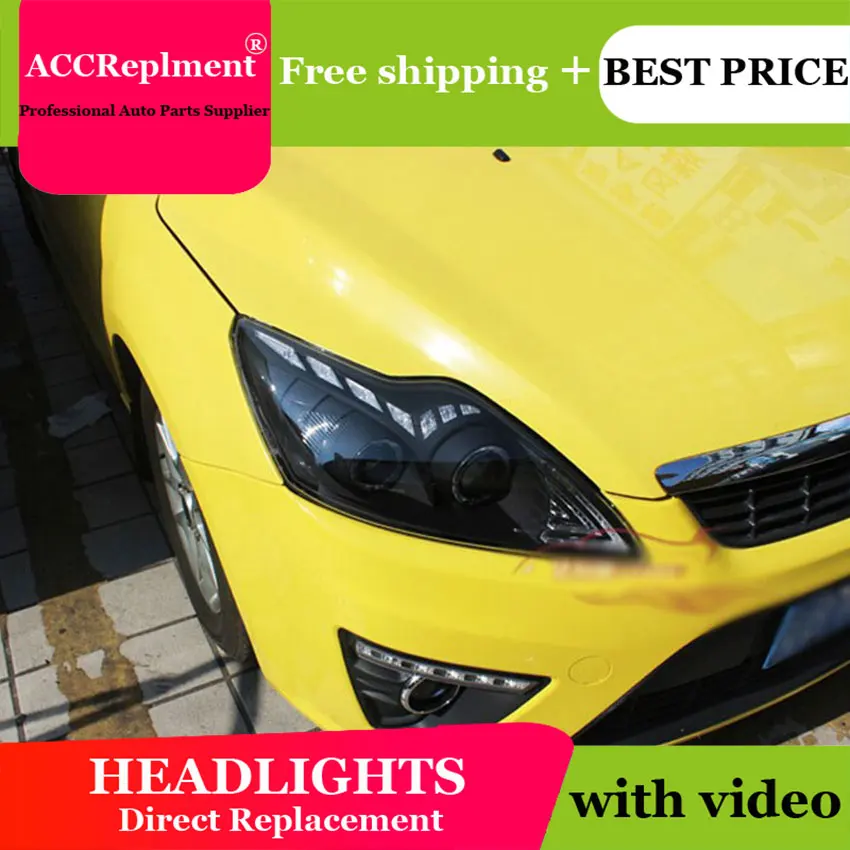Авто. PRO для ford focus фары 2009 2014 бифокальные линзы led бар ангельские глазки DRL xenon H7 Для