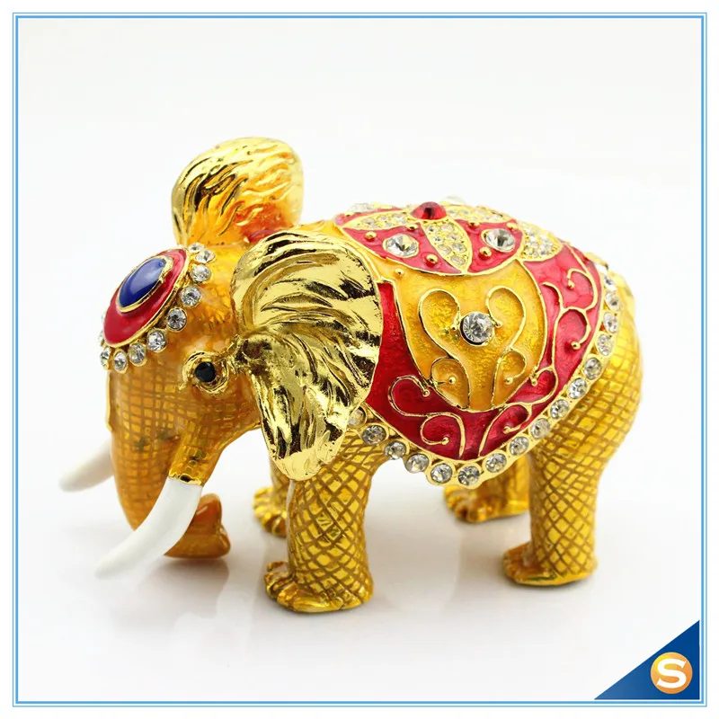 

Hot Sale Enamel Craft Elephant Animal Shape Rhinestone Trinket Box