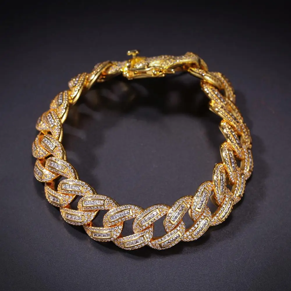 15 мм с креплением микро-паве квадратный AAA CZ камень Bling Круглый кубинская цепь