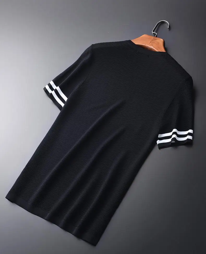 Minglu протектор мужские футболки класса люкс вязаный свитер в полоску с круглым