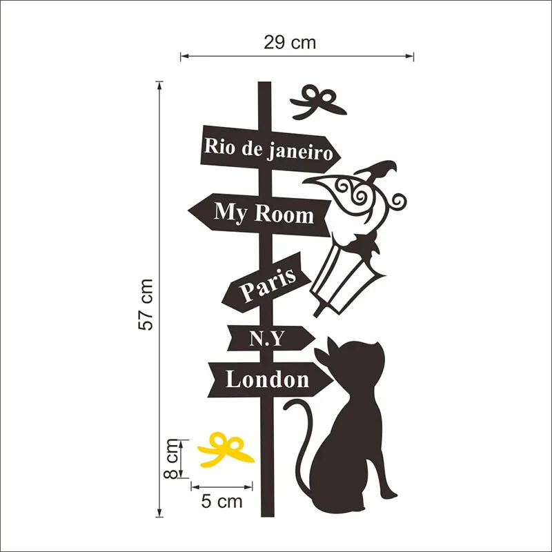 Съемный Черный кот DIY домашний декор Кот птица уличная лампа настенные наклейки