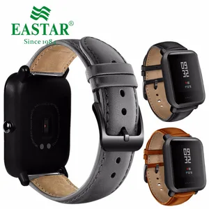 Ремешок кожаный Eastar для Xiaomi Huami Amazfit Bip BIT Lite Youth, черный браслет с пряжкой для наручных часов, 20 мм