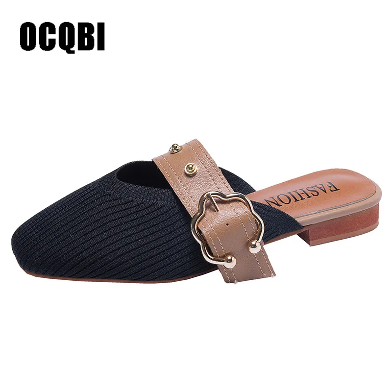 black A Новые женские тапочки обувь на плоской подошве с бантиком-бабочкой весенние женские туфли без задника на низком каблуке, шерстяные женские милые тапочки с квадратным носком для девочки Тапочки - Цвет: black A