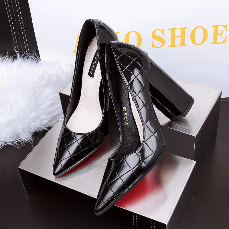 2016 горячая распродажа новый стеганый мода женщина площадь высокие каблуки туфли
