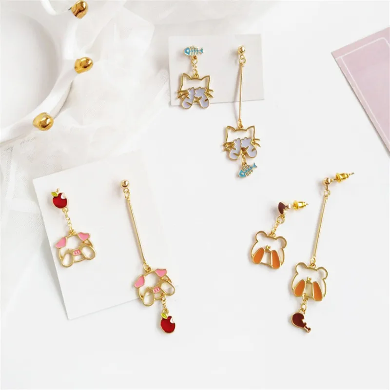 Металлические серьги-подвески с кроликом котом Свинкой медведем | Украшения и