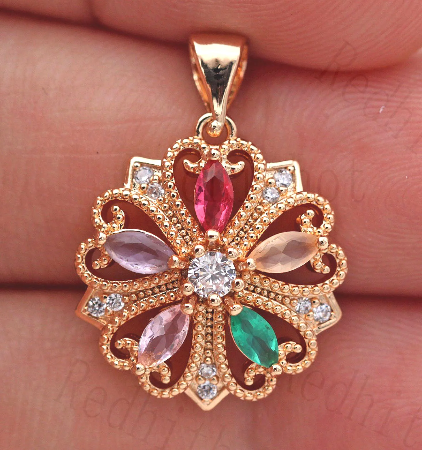 Новое Радужное Ожерелье Подвеска золотого цвета полый цветок кулон с красочный