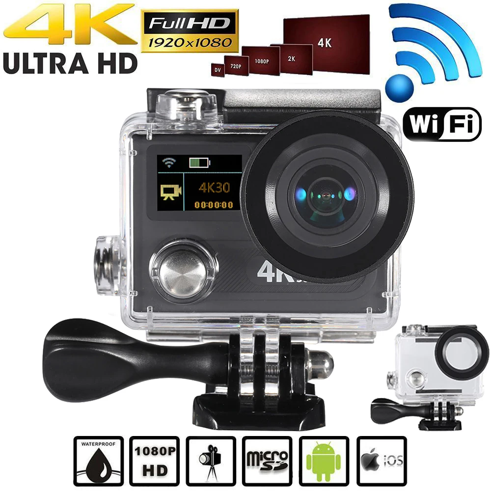 Wifi Спортивная Экшн камера 12MP Ultra HD 170 ° широкоугольный Водонепроницаемый 30M Cam 2
