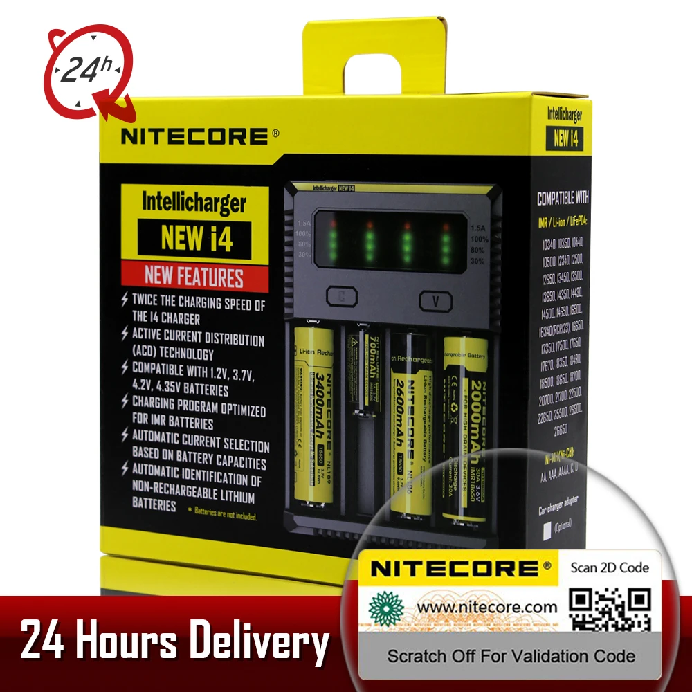 Бренд Nitecore I2 I4 Digi зарядное устройство lcd интеллектуальная схема Li-Ion для 26650 18650 18350 16340 14500 автомобильное зарядное устройство