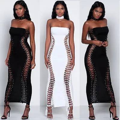 Женское облегающее вечернее платье миди на шнуровке без бретелек | Женская