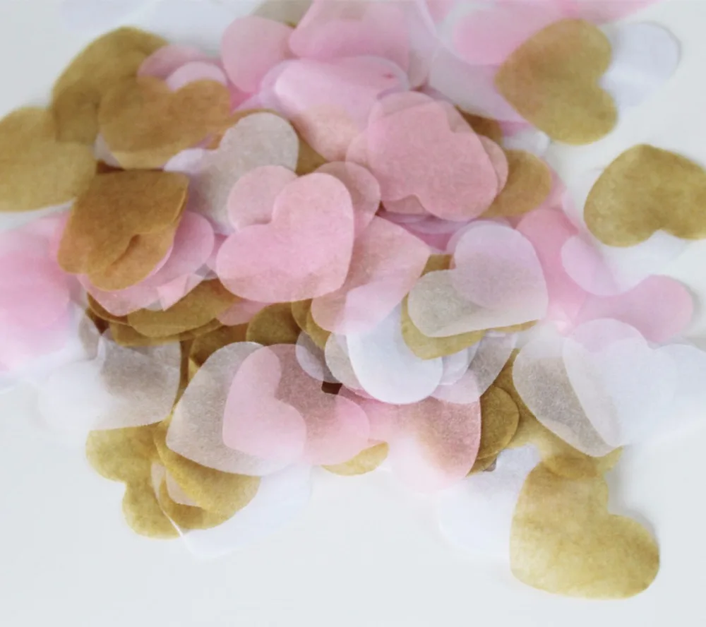 Набор свадебных конфетти с сердечками цвет золотой белый розовый биоразлагаемый