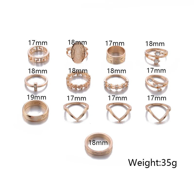 Guvivi 13pcs/Lot Vintage Gothic Midi Ring Set For Women Boho Crystal Geometric Flower Cross Hollow Knuckle Wedding Jewelry | Украшения и