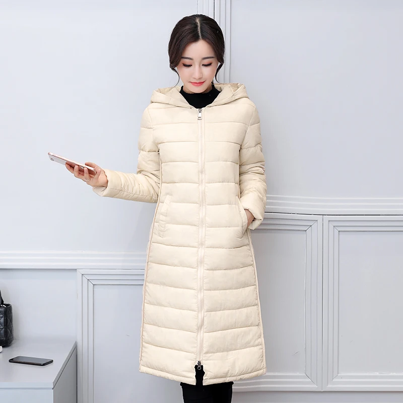 2018 женские зимние с капюшоном Длинная Куртка теплые большие размеры 3XL хлопковая