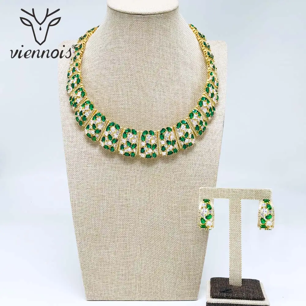 Viennois Роскошные Ювелирные наборы для женщин смешанные зеленые стразы ожерелье и