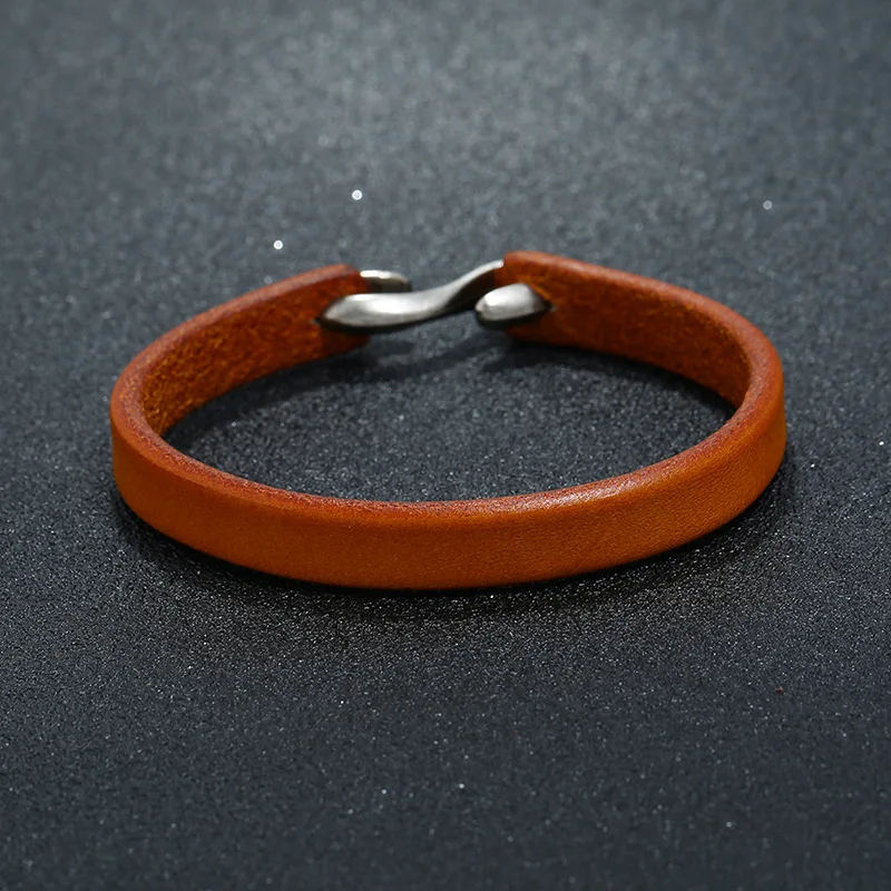 LOULEUR Simple Men Vintage Genuine Leather Bracelets Clasp For Bracelet Bangles Male Jewelry 21cm | Украшения и аксессуары