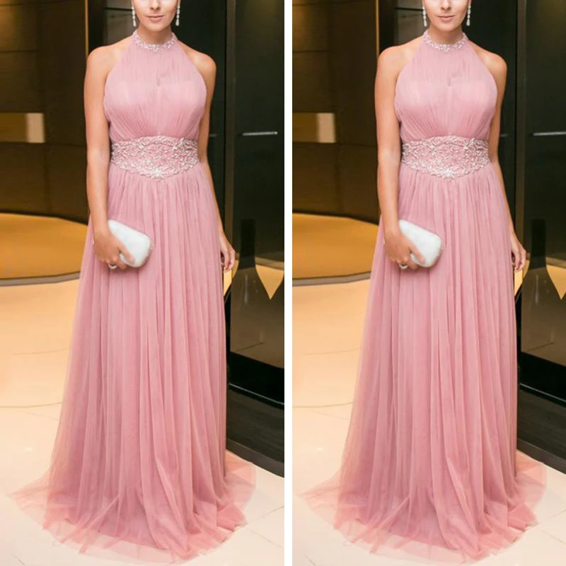 Женское платье элегантное с лямкой на шее без рукавов приталенное Формальное