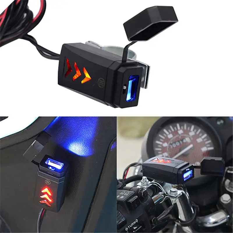 2.1A USB Зарядное устройство автомобиль мотоцикл синий светодиодный адаптер для