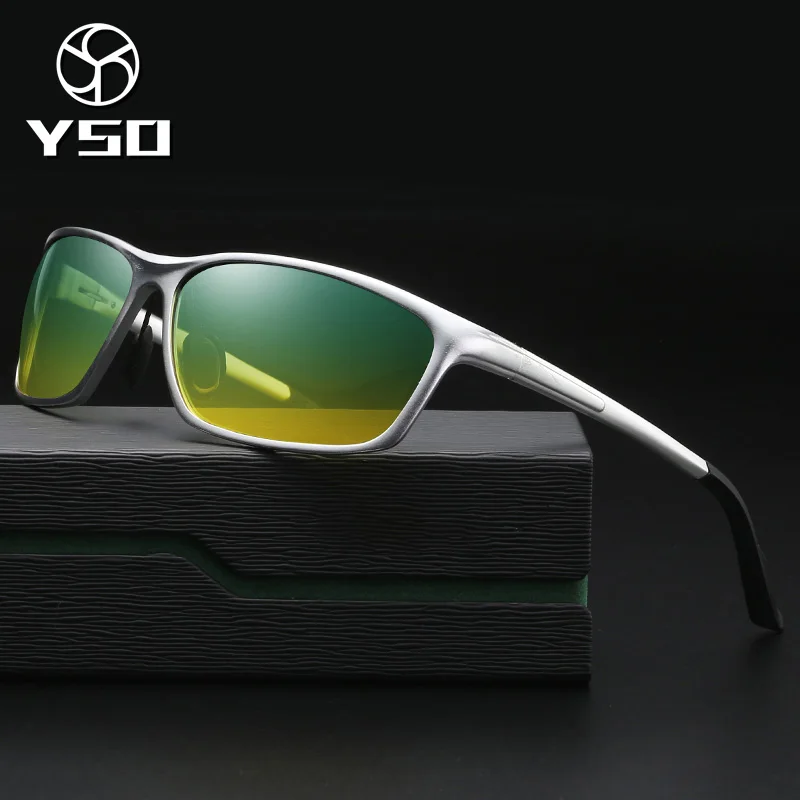 

YSO Sunglasses Men Polarized UV400 Aluminium Magnesium Frame HD Night Vision Driving Glasses Rectangle Accessories For Men 2179
