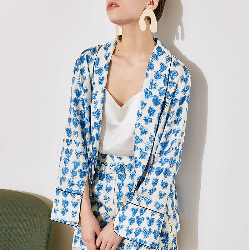 Женский костюм двойка с шортами VGH элегантный винтажный из блейзера принтом и